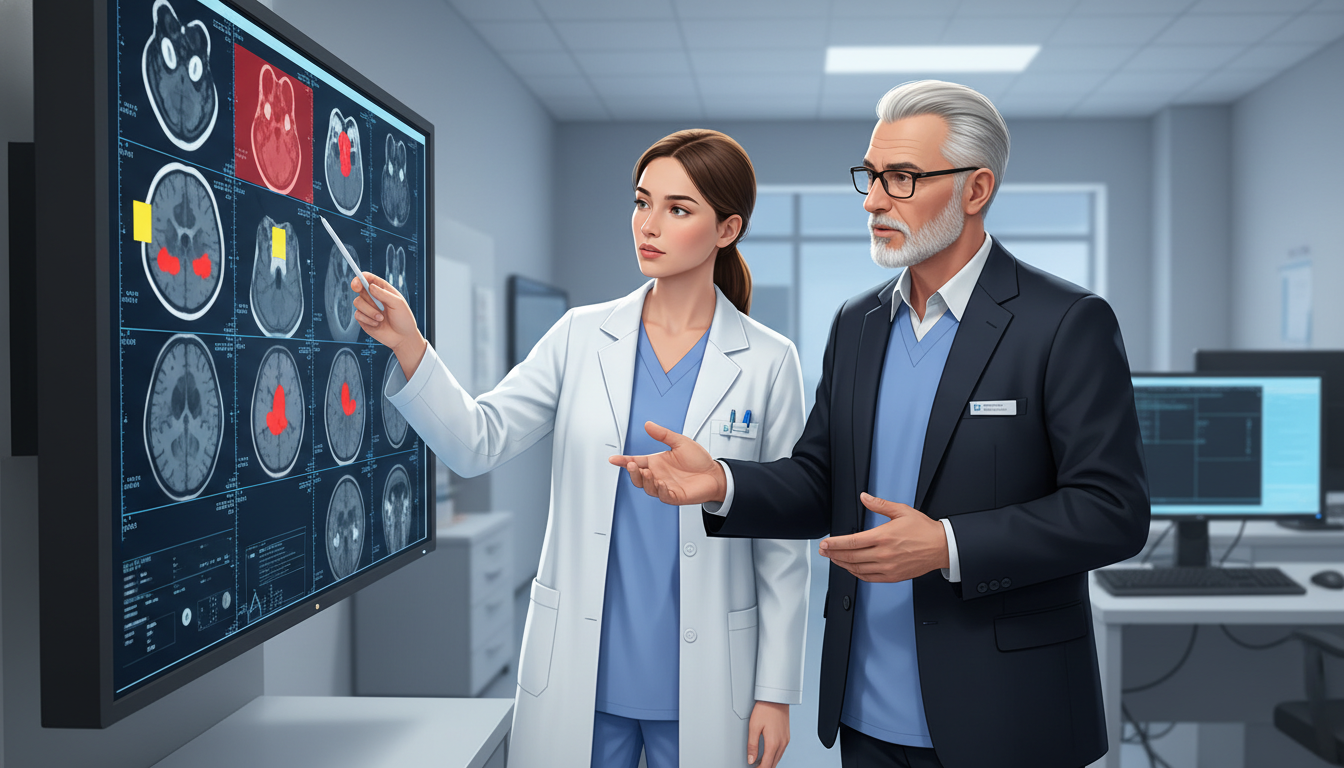 Neurology resident discussing MRI with attending physician - Caribbean medical school residency for Common Interview Question