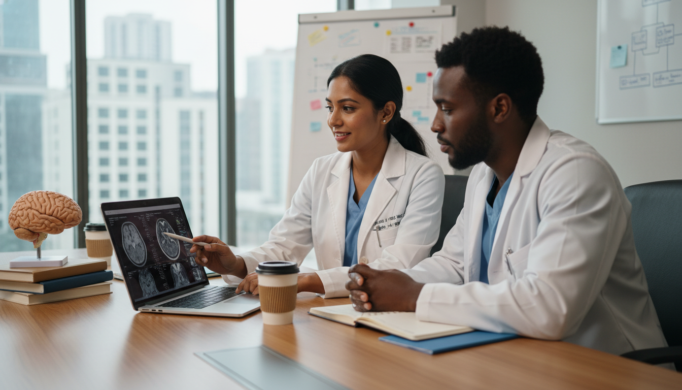 Neurology resident mentor and Caribbean IMG student in hospital setting - Caribbean medical school residency for Networking i