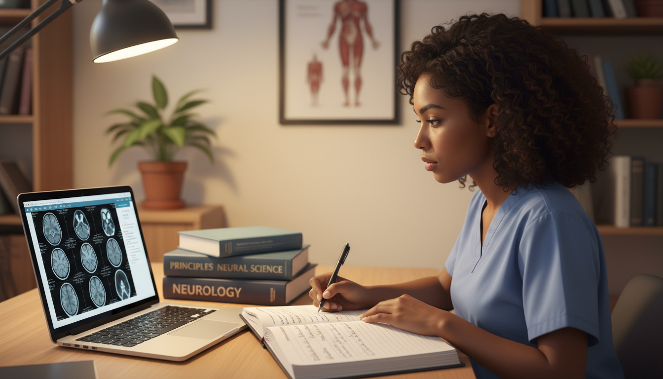 Neurology residency applicant reviewing brain imaging and notes - Caribbean medical school residency for Pre-Interview Prepar