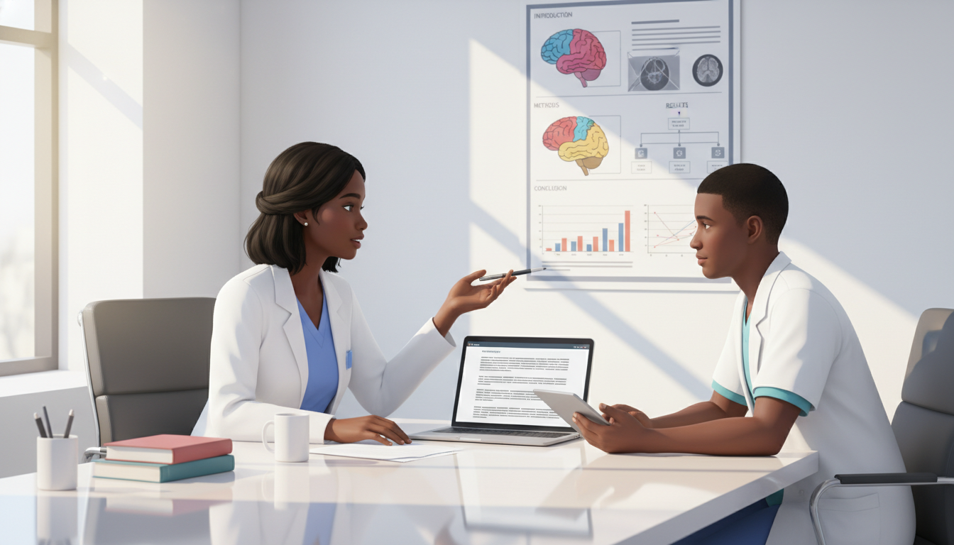 Neurology resident brainstorming research ideas with mentor Neurology resident brainstorming research ideas with mentor - Caribbean medical school residency for Research During Residenc