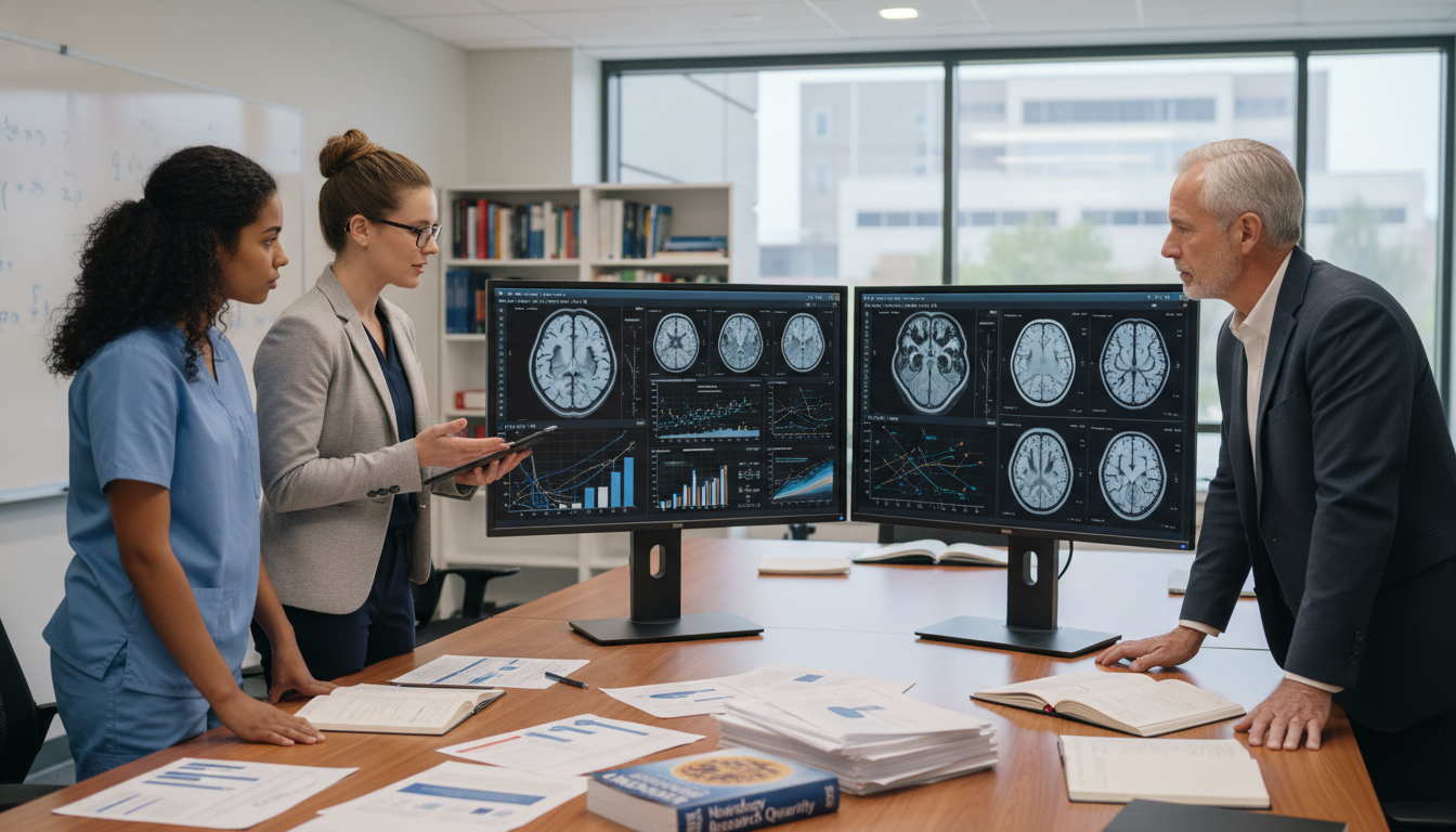 Neurology research meeting reviewing brain imaging and data Neurology research meeting reviewing brain imaging and data - Caribbean medical school residency for Research During Residenc