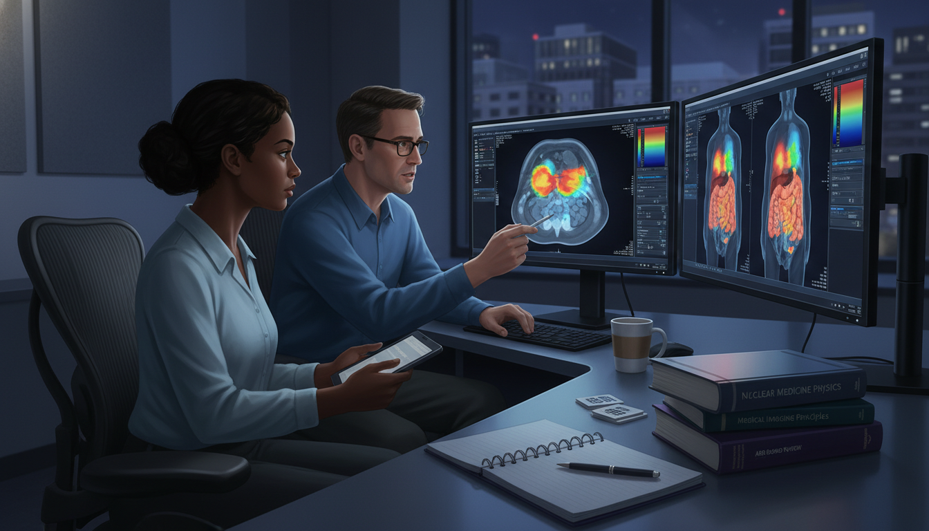 Resident reviewing PET-CT scans during nuclear medicine training - Caribbean medical school residency for Low Step Score Stra