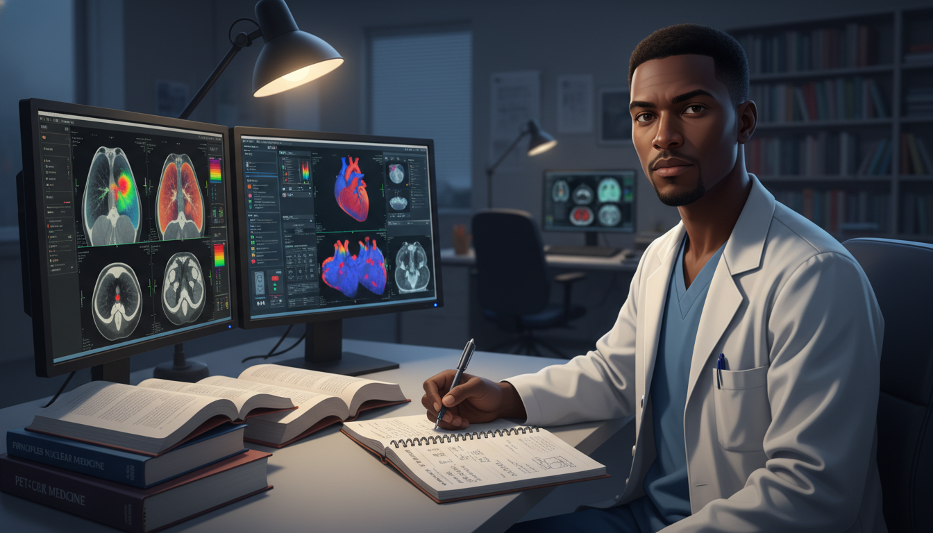 Medical graduate reviewing nuclear medicine cases before interviews - Caribbean medical school residency for Pre-Interview Pr