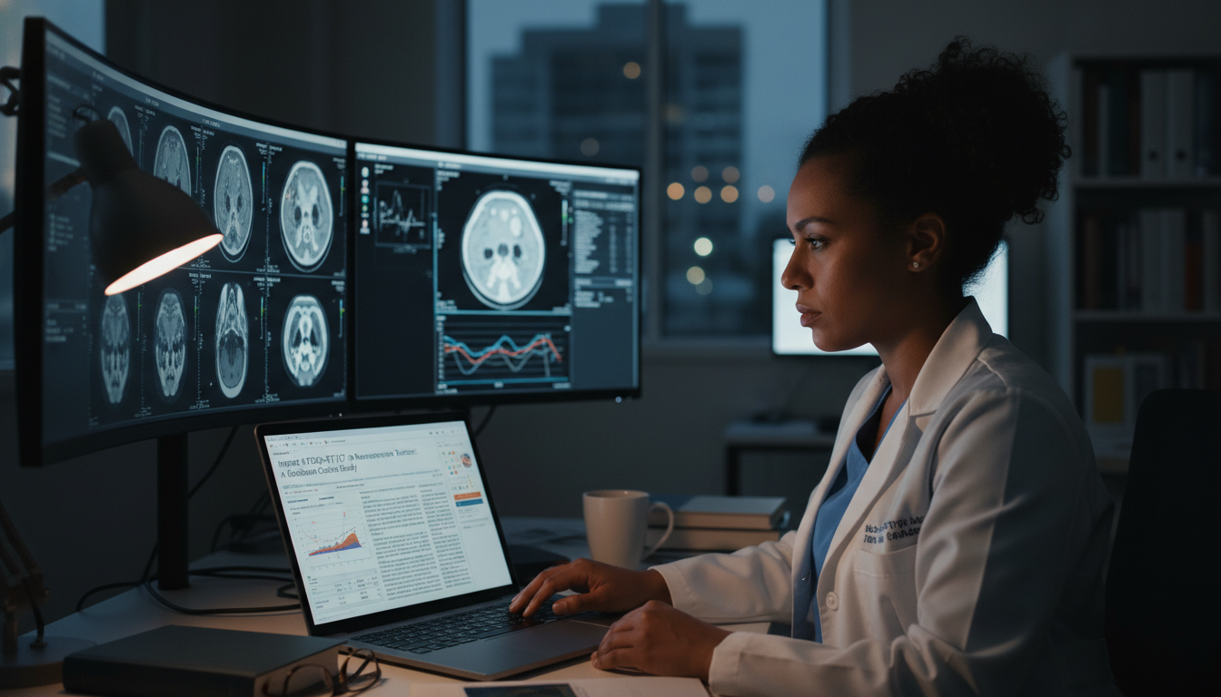 Nuclear medicine resident analyzing PET-CT data for research Nuclear medicine resident analyzing PET-CT data for research - Caribbean medical school residency for Research During Residen