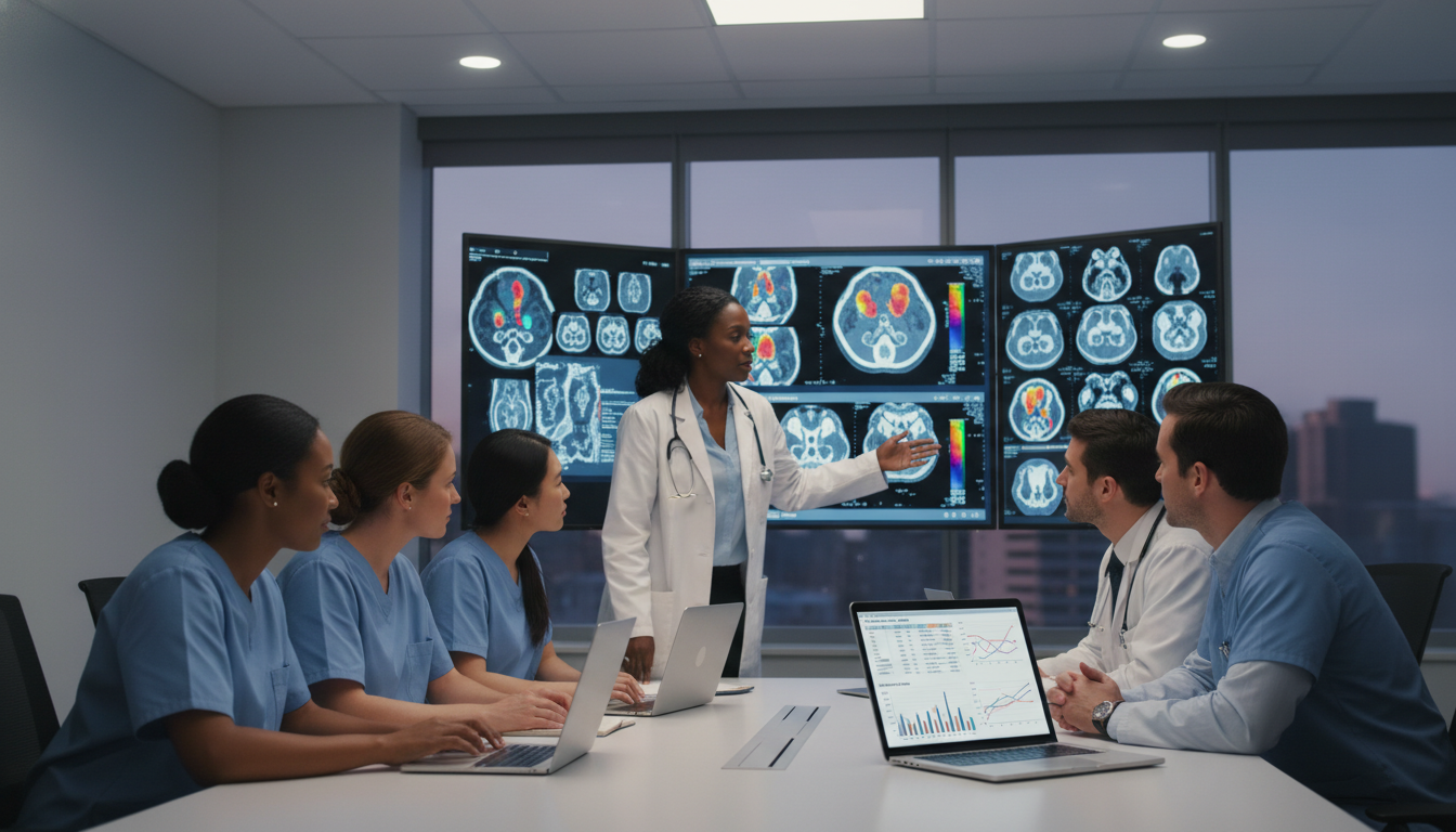 Nuclear medicine research team reviewing PET/CT images and data - Caribbean medical school residency for Research Profile Bui