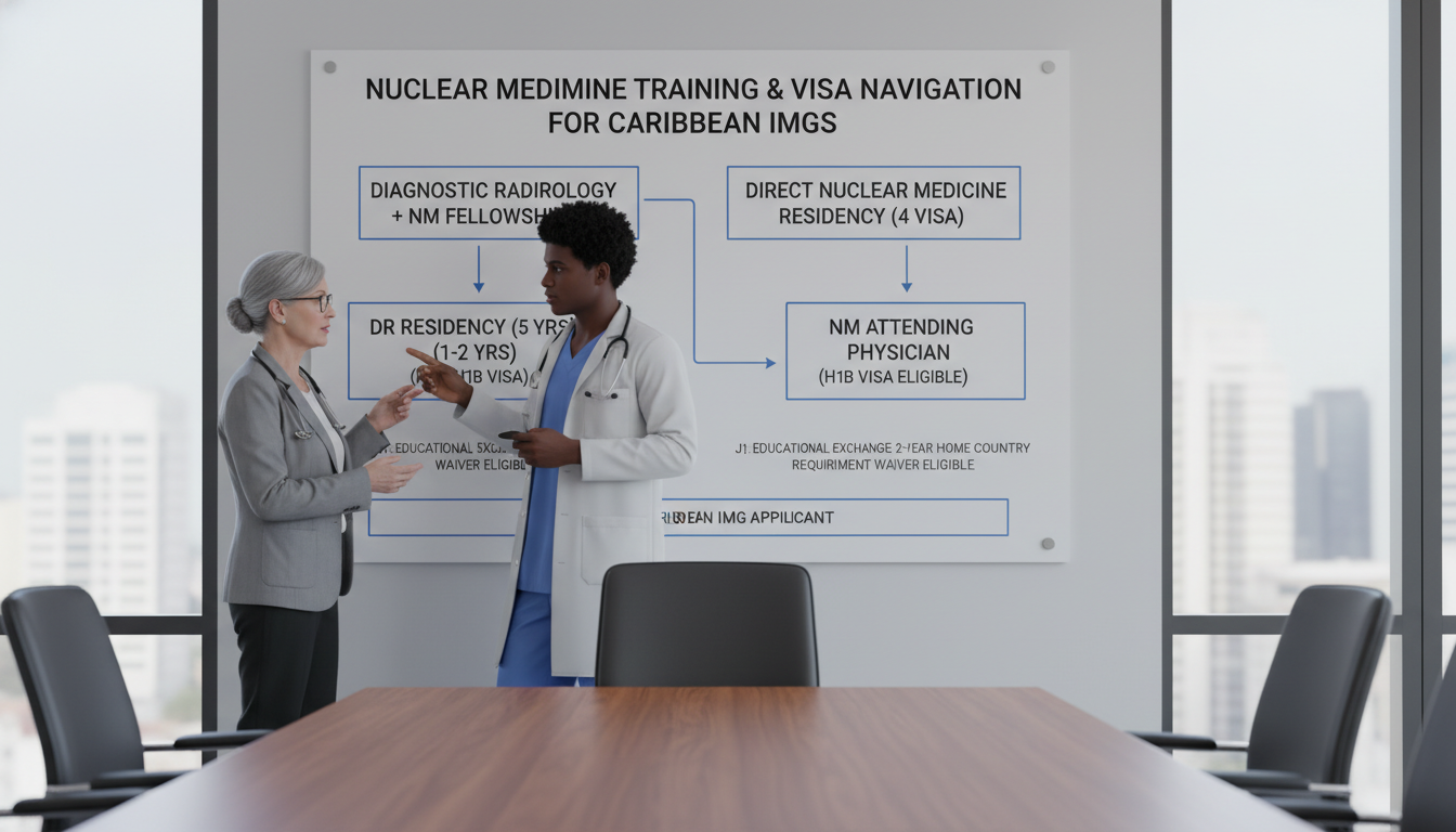 Flowchart of nuclear medicine training and visa pathways for Caribbean IMGs Flowchart of nuclear medicine training and visa pathways for Caribbean IMGs - Caribbean medical school residency for Visa Nav