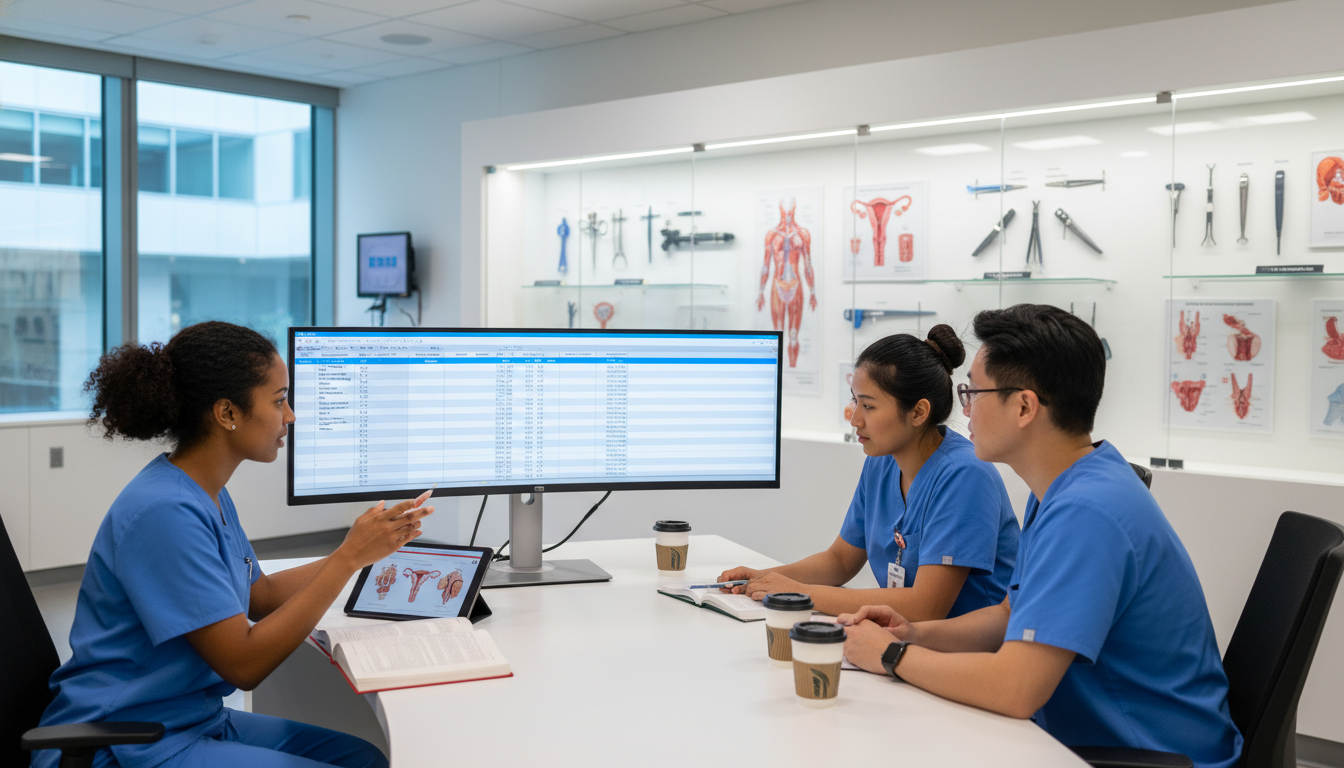 OB GYN residents reviewing gynecologic surgical case logs and laparoscopic training OB GYN residents reviewing gynecologic surgical case logs and laparoscopic training - Caribbean medical school residency for