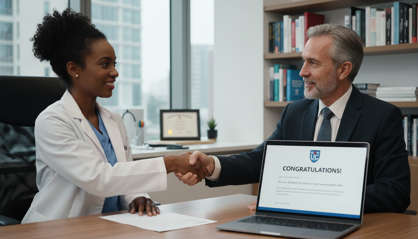 OB GYN fellow celebrating successful match with mentor OB GYN fellow celebrating successful match with mentor - Caribbean medical school residency for Fellowship Preparation for Ca