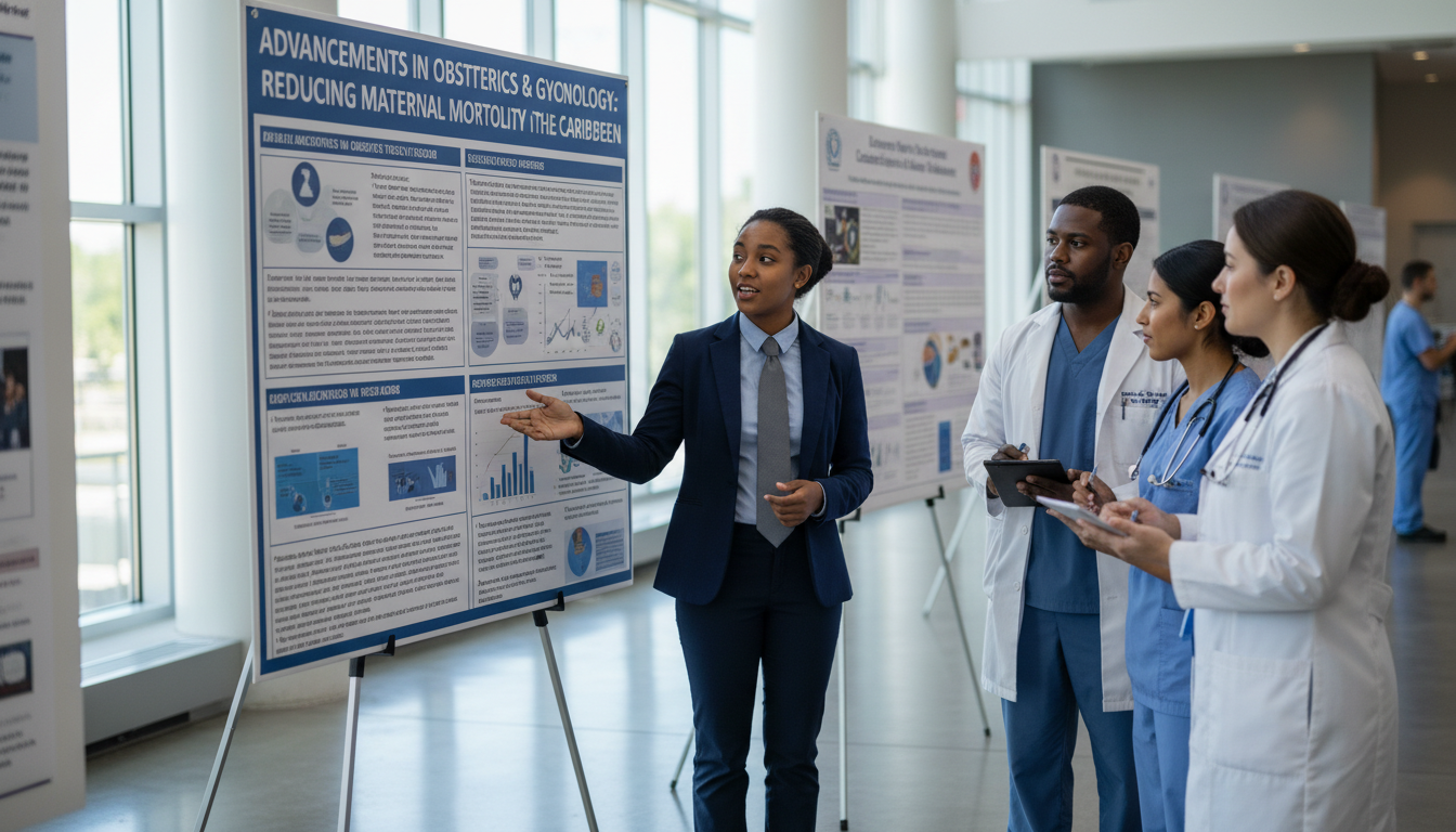 Caribbean IMG presenting OB GYN research at a conference - Caribbean medical school residency for Research Profile Building f