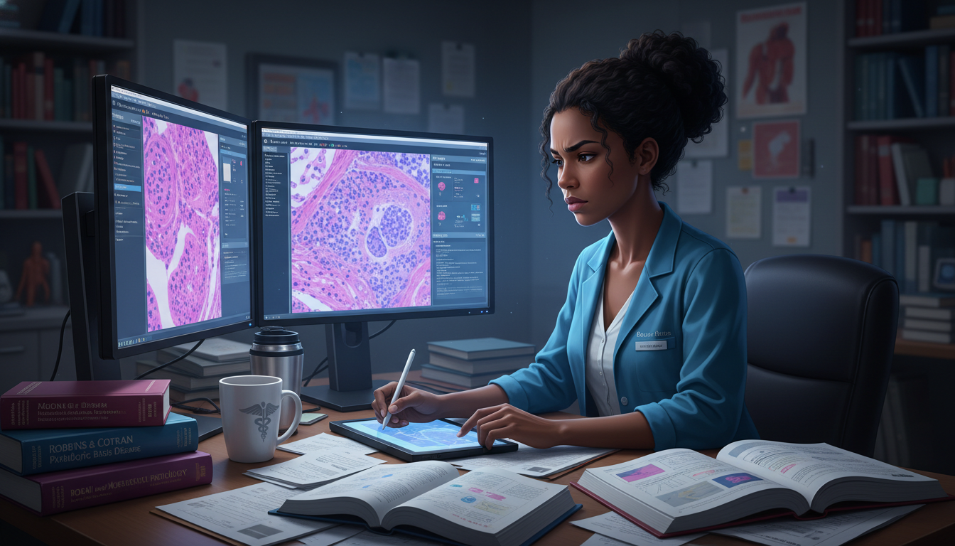 Pathology resident reviewing digital slides - Caribbean medical school residency for Low Step Score Strategies for Caribbean