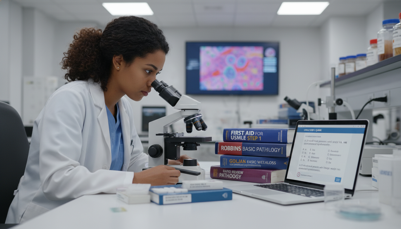 Caribbean IMG analyzing pathology slides while preparing USMLE Step exams - Caribbean medical school residency for Step Score