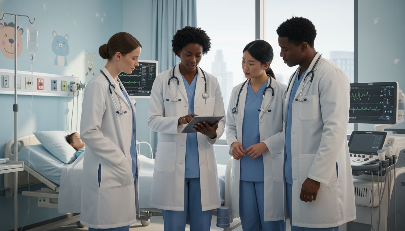 Pediatric academic teaching team on hospital ward rounds Pediatric academic teaching team on hospital ward rounds - Caribbean medical school residency for Academic vs Private Practic