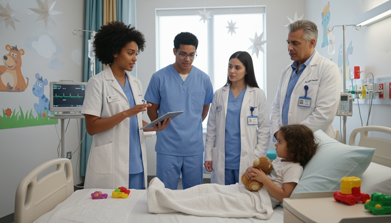 Pediatric resident team rounding with medical student - Caribbean medical school residency for Common Interview Questions for