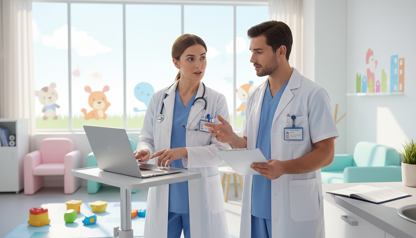 Pediatrics attending and medical student in a teaching moment Pediatrics attending and medical student in a teaching moment - Caribbean medical school residency for Letters of Recommendat