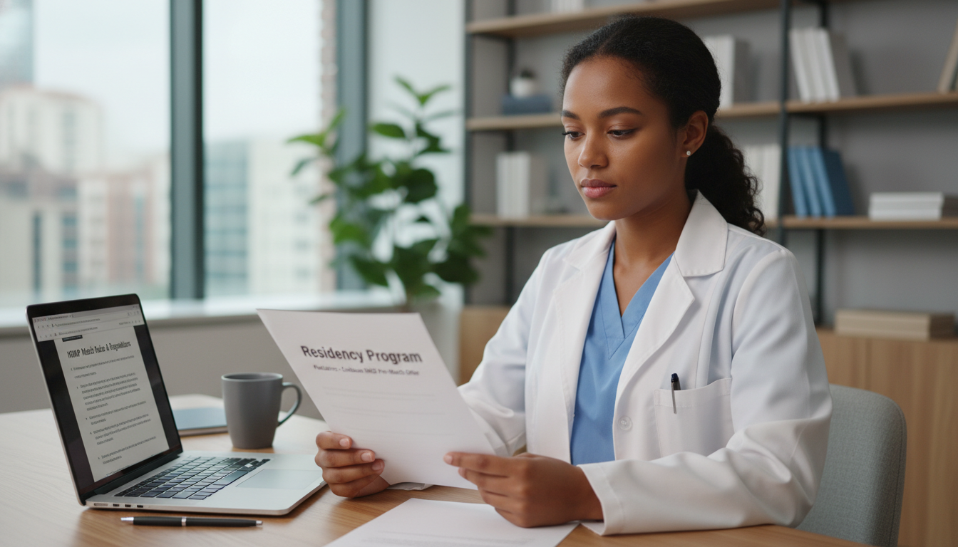 Residency applicant reviewing offer letter and NRMP guidelines Residency applicant reviewing offer letter and NRMP guidelines - Caribbean medical school residency for Pre-Match Communicati