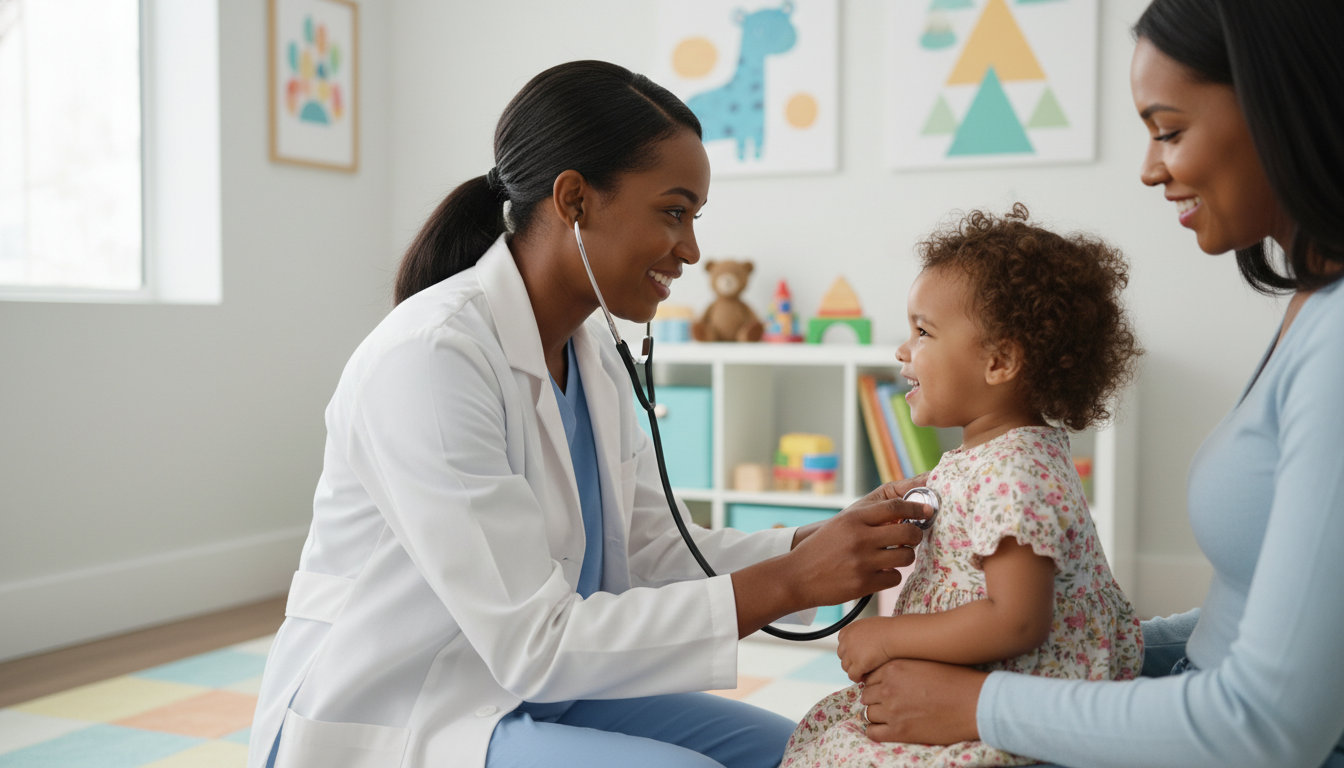Pediatric resident interacting with a child patient - Caribbean medical school residency for Program Selection Strategy for C