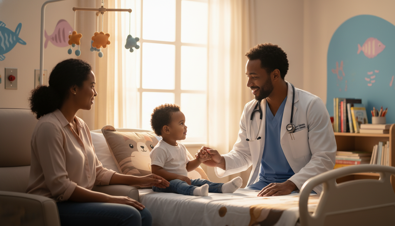 Caribbean IMG pediatric resident comforting a child patient Caribbean IMG pediatric resident comforting a child patient - Caribbean medical school residency for Addressing Red Flags for