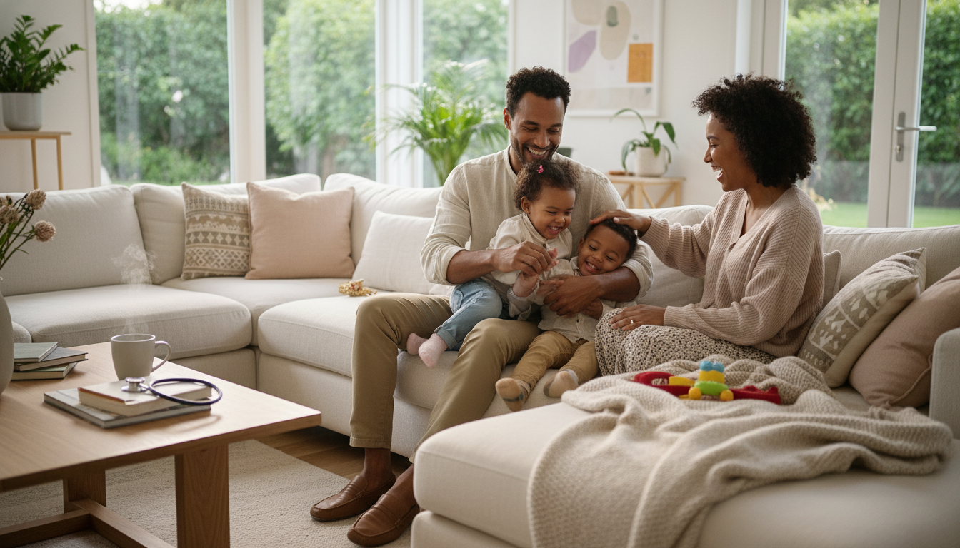 Pediatrician spending relaxing time with family at home Pediatrician spending relaxing time with family at home - Caribbean medical school residency for Work-Life Balance Assessment