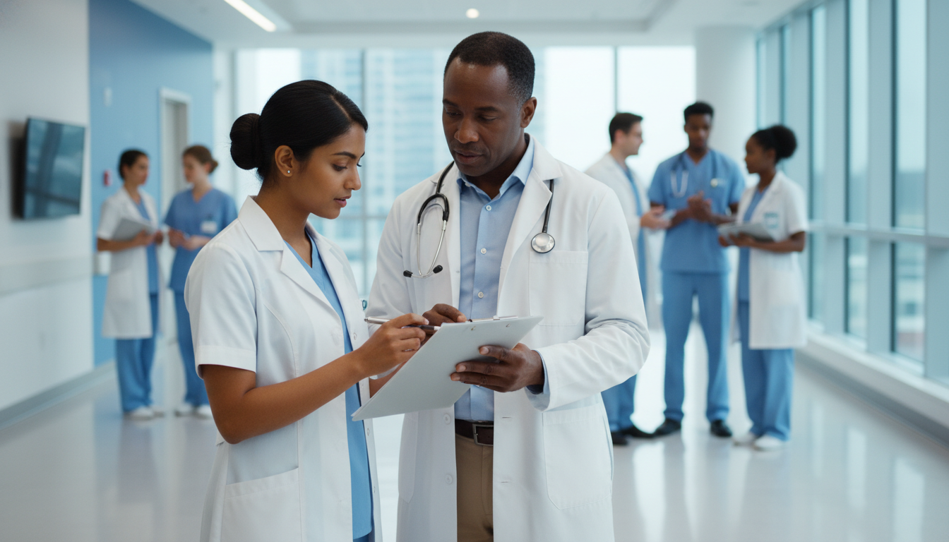 International medical graduate discussing performance with attending - Caribbean medical school residency for Away Rotation S