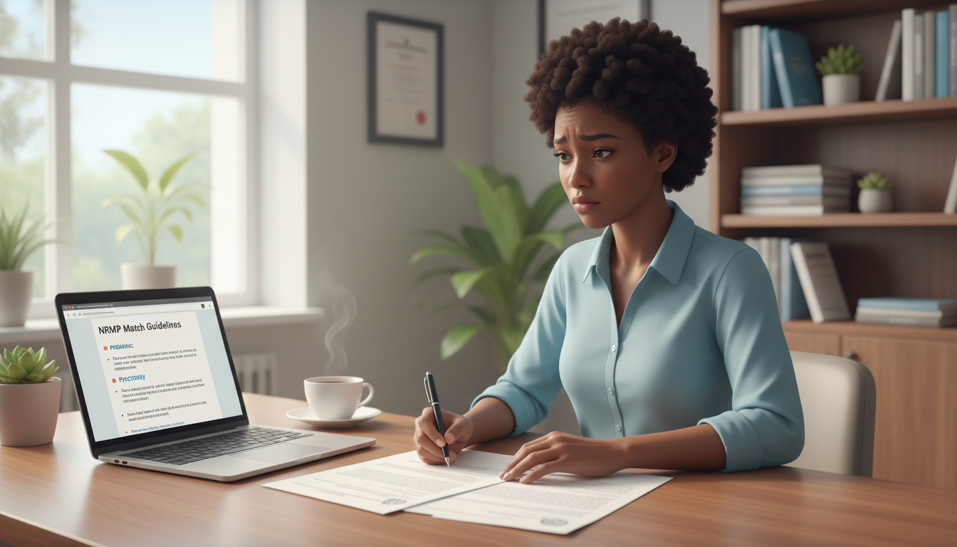 Residency applicant reviewing a pre-match offer contract Residency applicant reviewing a pre-match offer contract - Caribbean medical school residency for Pre-Match Communication for