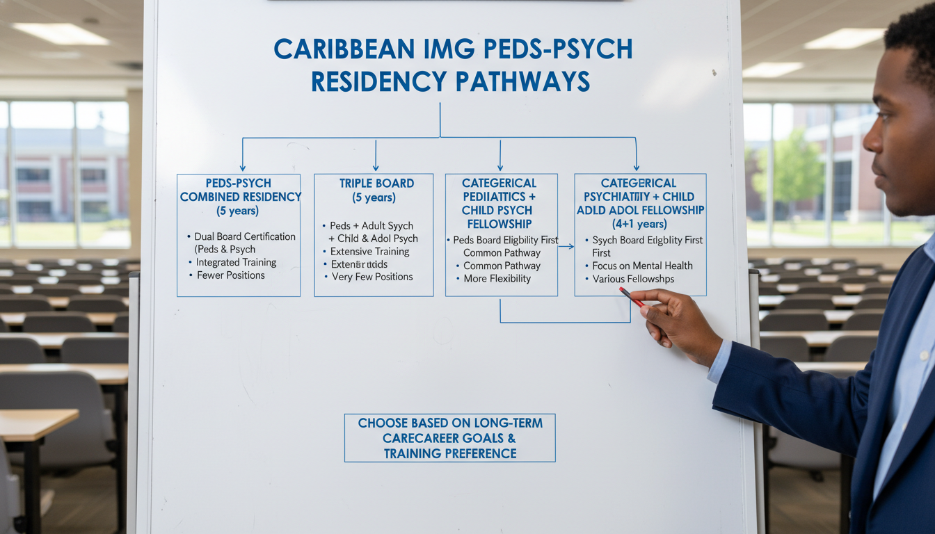 Flowchart of pediatrics-psychiatry and triple board residency pathways for Caribbean IMG - Caribbean medical school residency