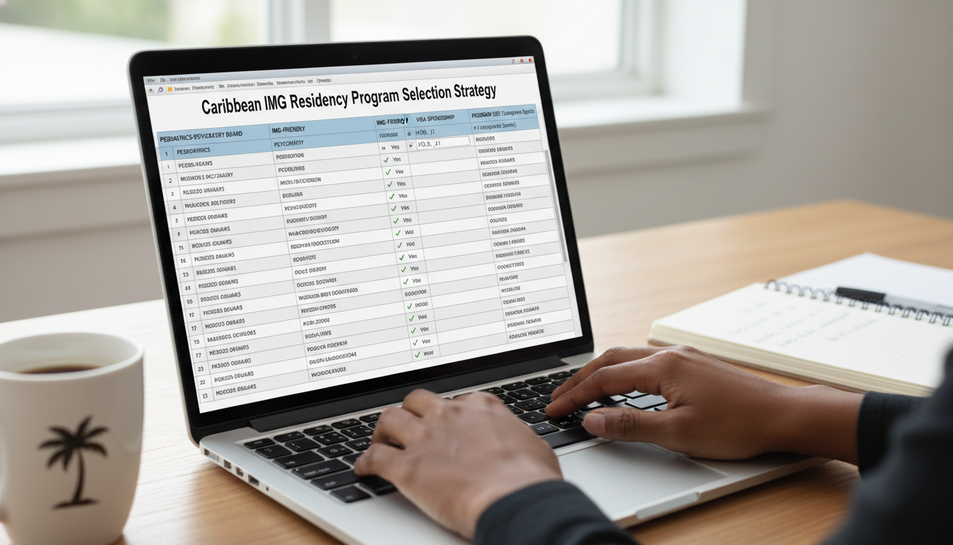Caribbean IMG comparing residency program spreadsheets on a laptop - Caribbean medical school residency for Program Selection
