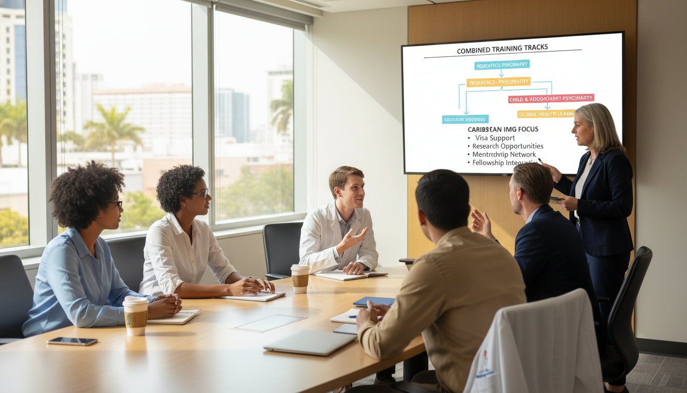 Program director speaking with residents in pediatrics-psychiatry residency Program director speaking with residents in pediatrics-psychiatry residency - Caribbean medical school residency for Question