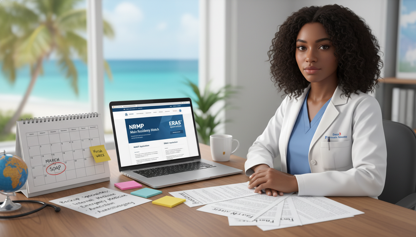 Caribbean IMG planning SOAP strategy with residency documents and calendar - Caribbean medical school residency for SOAP Prep