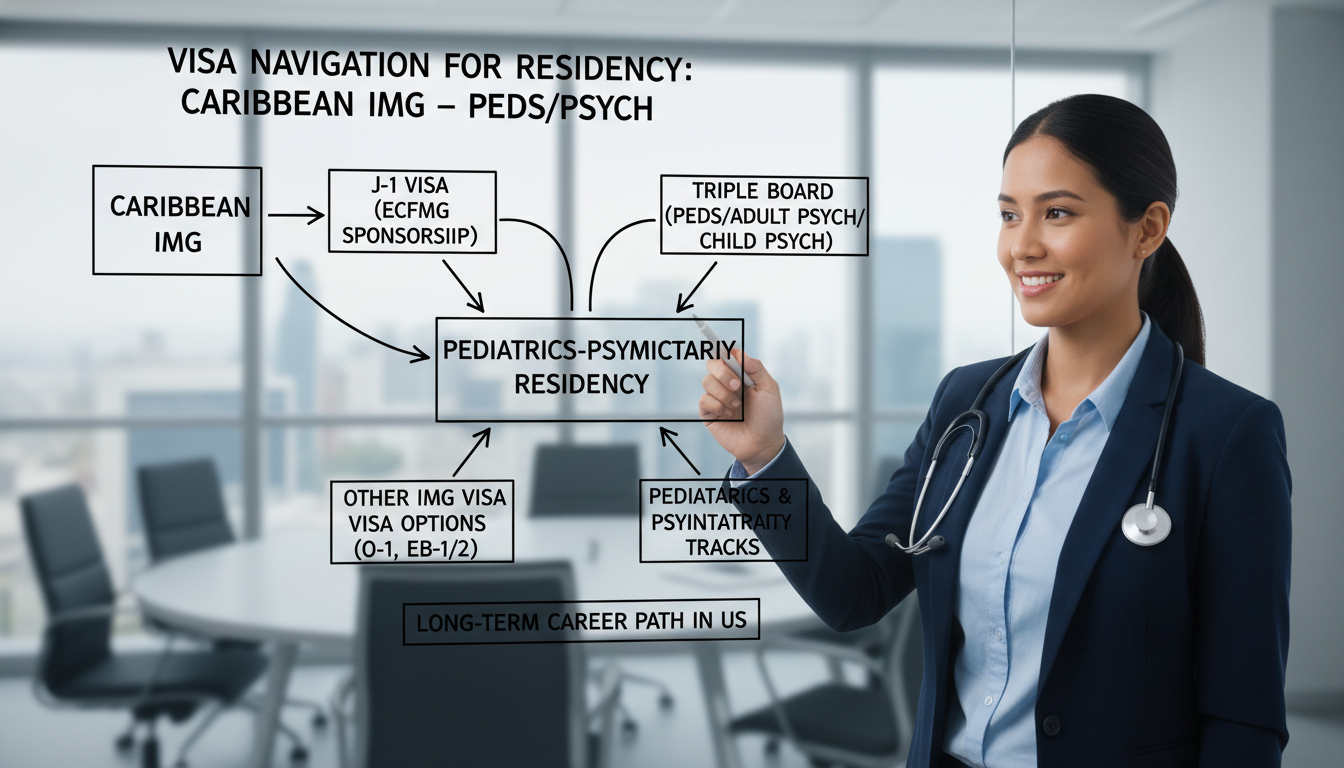Flowchart of visa pathways for Caribbean IMG pediatric psychiatry applicants Flowchart of visa pathways for Caribbean IMG pediatric psychiatry applicants - Caribbean medical school residency for Visa Na