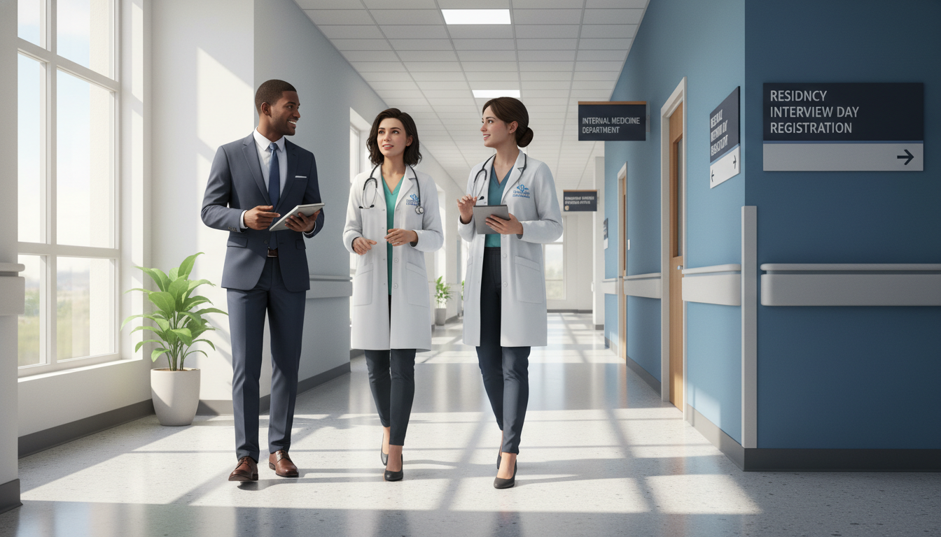 Caribbean IMG asking residents questions during a residency interview day tour Caribbean IMG asking residents questions during a residency interview day tour - Caribbean medical school residency for Quest