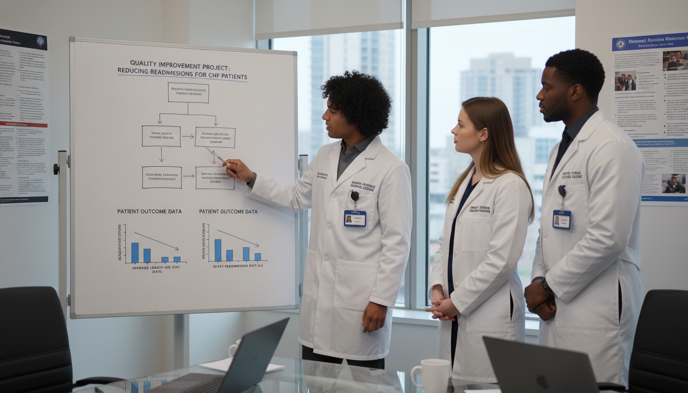 Residents discussing a quality improvement project Residents discussing a quality improvement project - Caribbean medical school residency for Research During Residency for Car