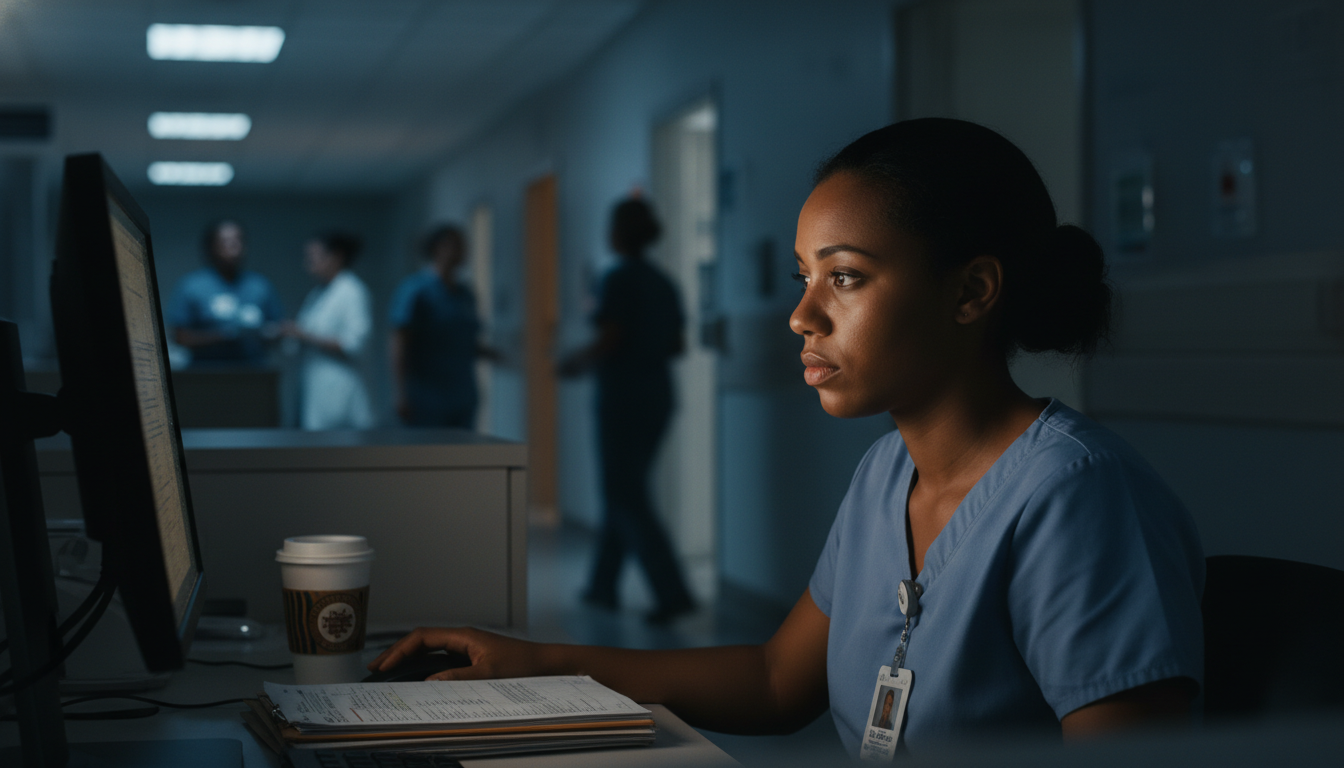 Resident physician working a night shift on internal medicine service Resident physician working a night shift on internal medicine service - Caribbean medical school residency for Work-Life Bala