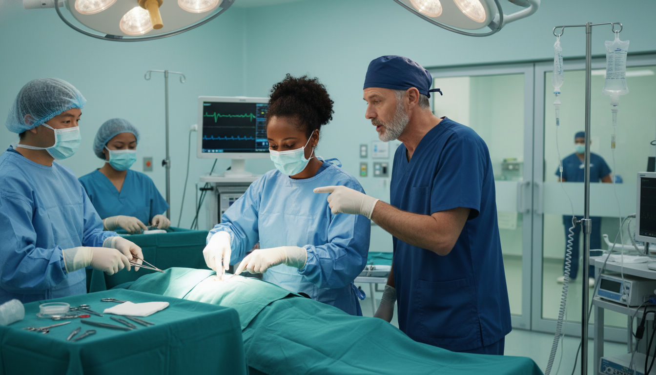 Surgical team with international medical graduate on away rotation - Caribbean medical school residency for Away Rotation Str