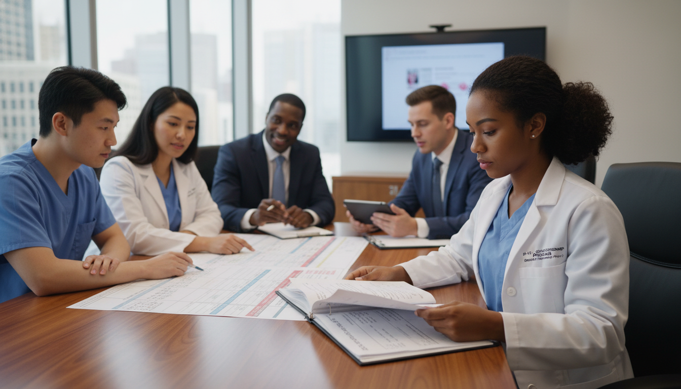 Surgical residency team including Caribbean IMG discussing visa sponsorship Surgical residency team including Caribbean IMG discussing visa sponsorship - Caribbean medical school residency for H-1B Spo