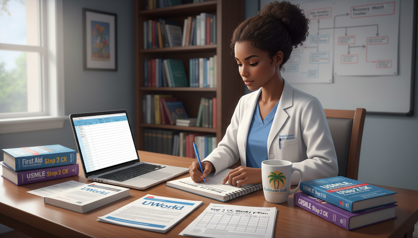 Medical graduate preparing Step 2 CK study plan for residency match - Caribbean medical school residency for Step Score Strat