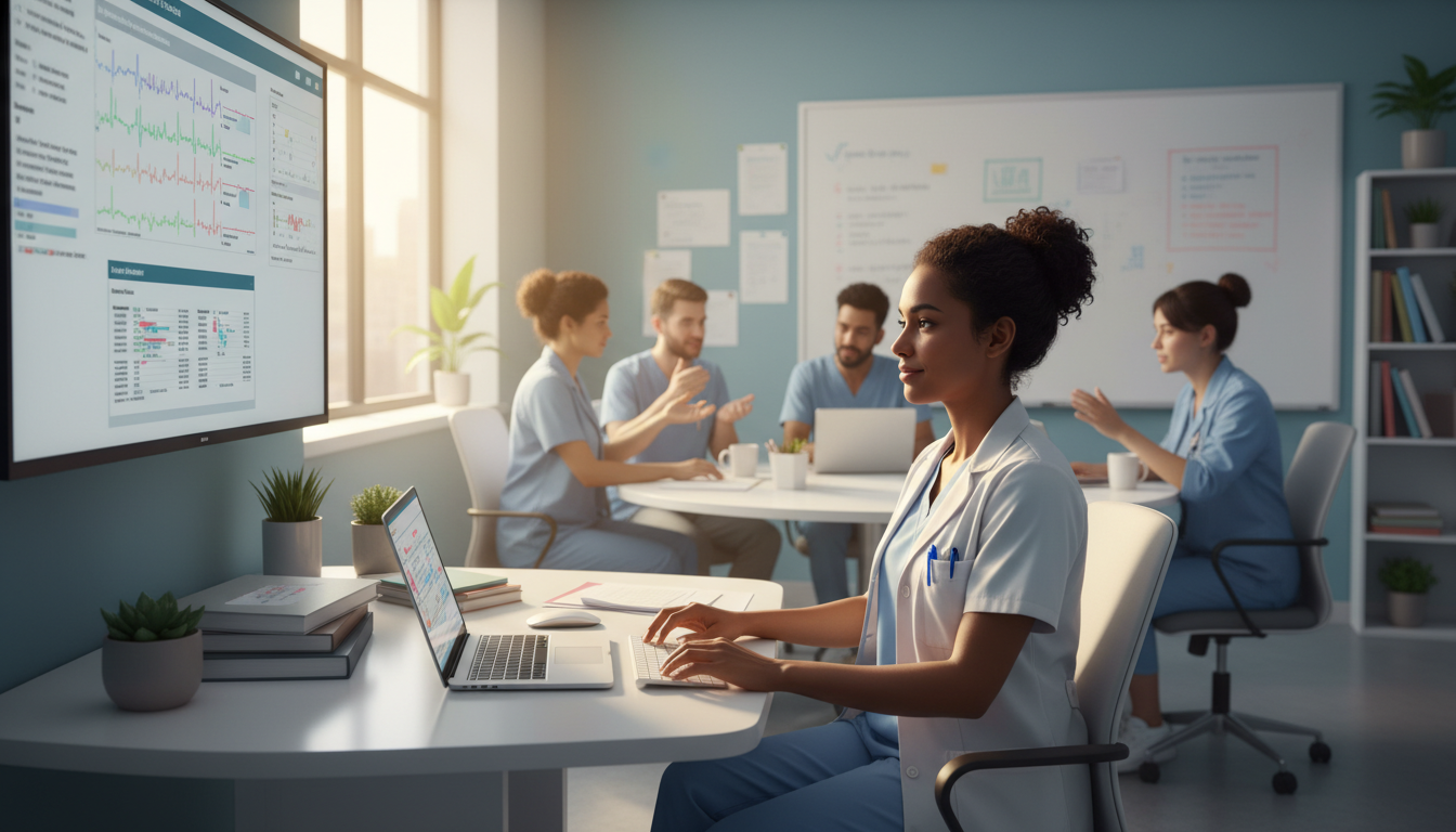 Psychiatry resident reviewing patient notes during a calm afternoon Psychiatry resident reviewing patient notes during a calm afternoon - Caribbean medical school residency for Work-Life Balanc