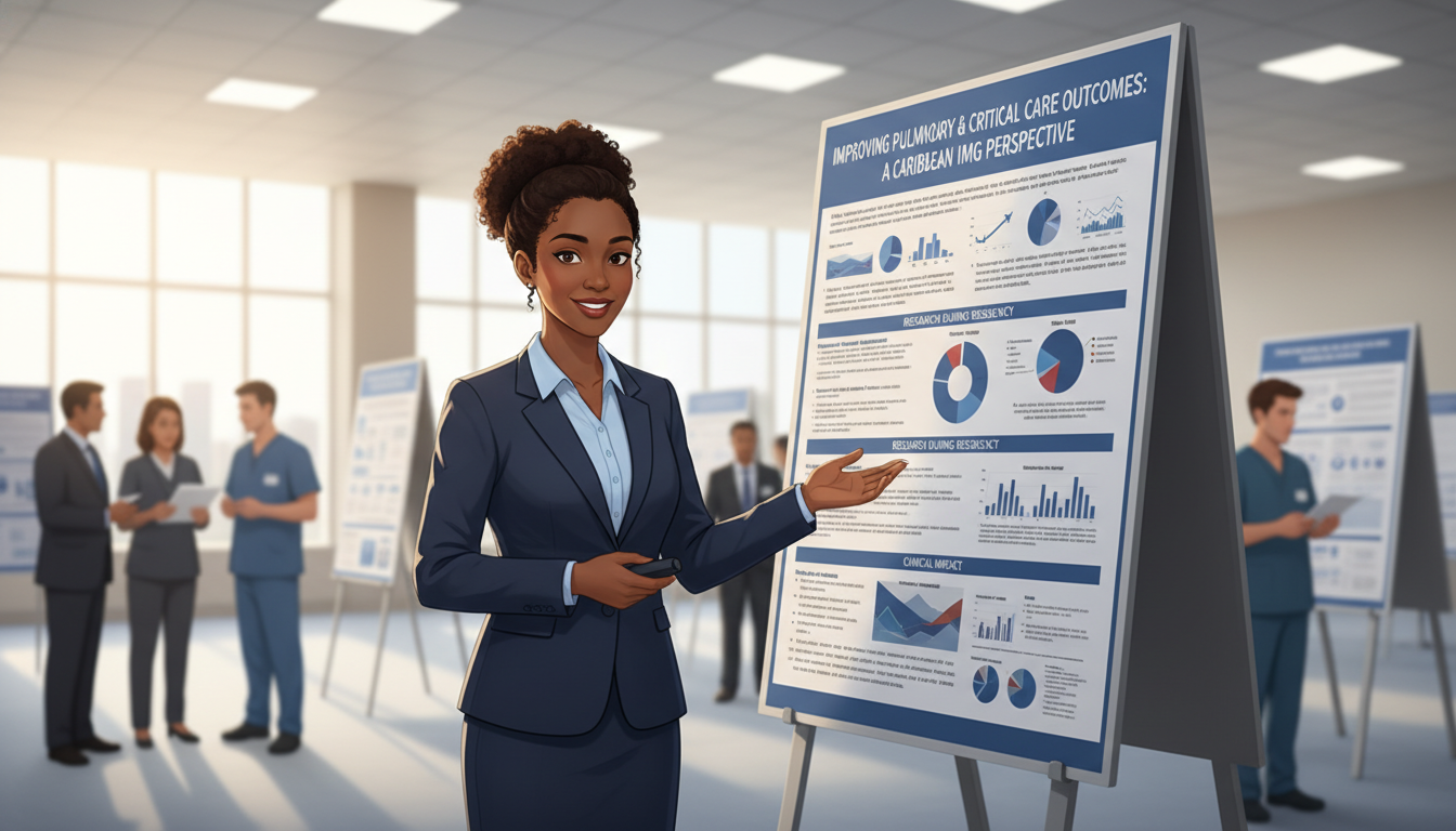 Caribbean IMG resident presenting pulmonary research poster Caribbean IMG resident presenting pulmonary research poster - Caribbean medical school residency for Research During Residenc