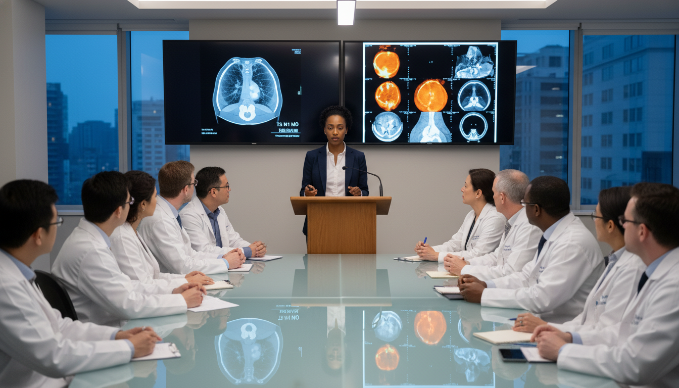 Caribbean IMG presenting a case during a radiation oncology tumor board Caribbean IMG presenting a case during a radiation oncology tumor board - Caribbean medical school residency for Away Rotatio