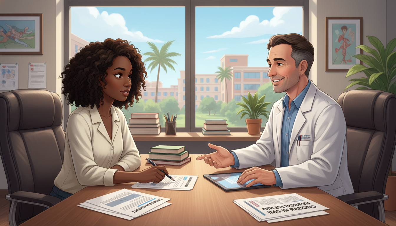 Radiation oncology resident discussing career goals with program director - Caribbean medical school residency for Questions
