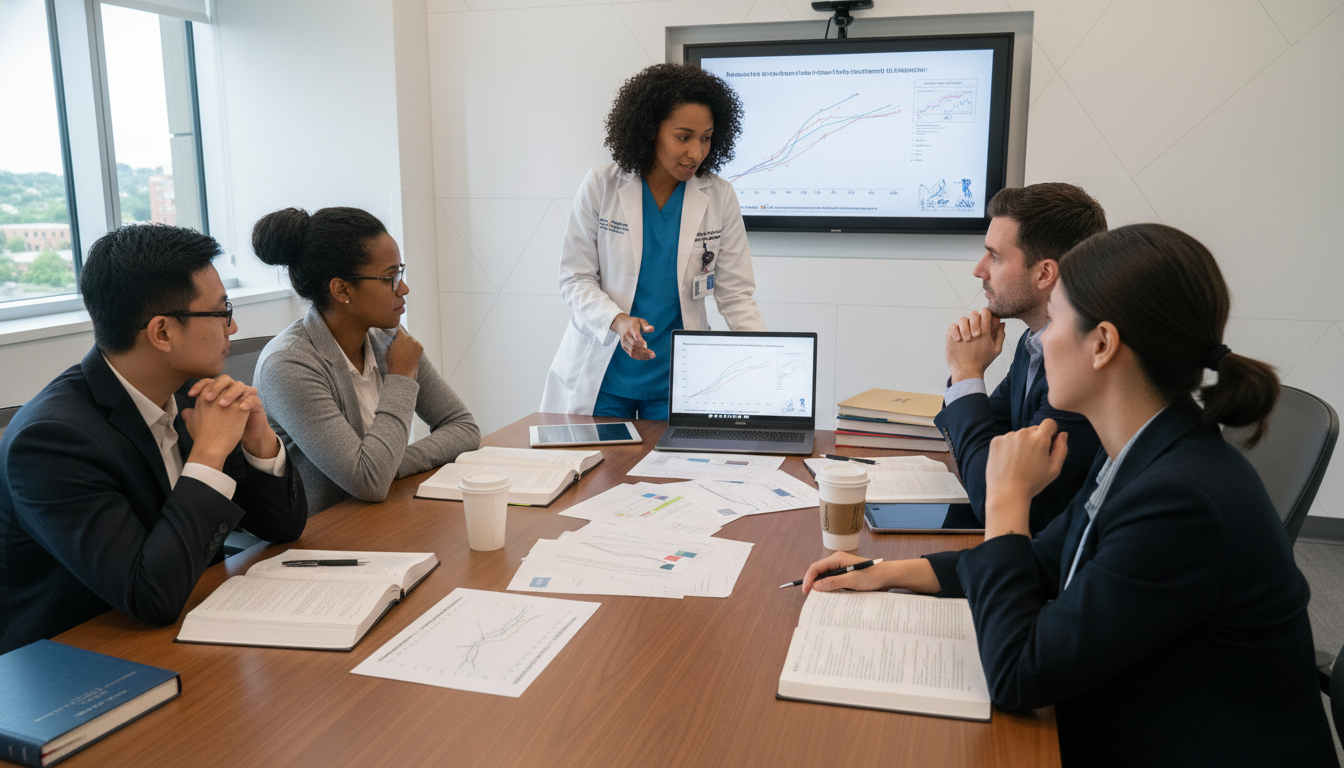 Radiation oncology residents collaborating on a research project Radiation oncology residents collaborating on a research project - Caribbean medical school residency for Research During Res