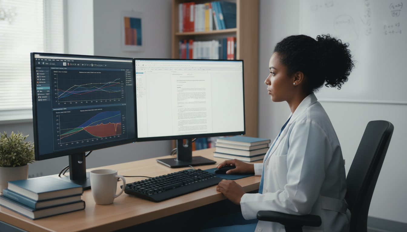Radiation oncology resident analyzing survival curves and dose-volume histograms Radiation oncology resident analyzing survival curves and dose-volume histograms - Caribbean medical school residency for Res