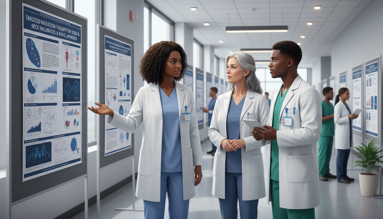 Radiation oncology department with student presenting research poster Radiation oncology department with student presenting research poster - Caribbean medical school residency for Research Profi