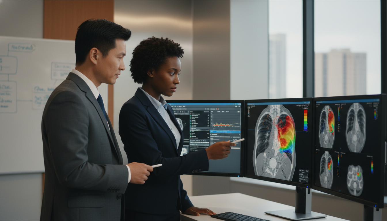 Radiation oncology resident in treatment planning session - Caribbean medical school residency for SOAP Preparation for Carib