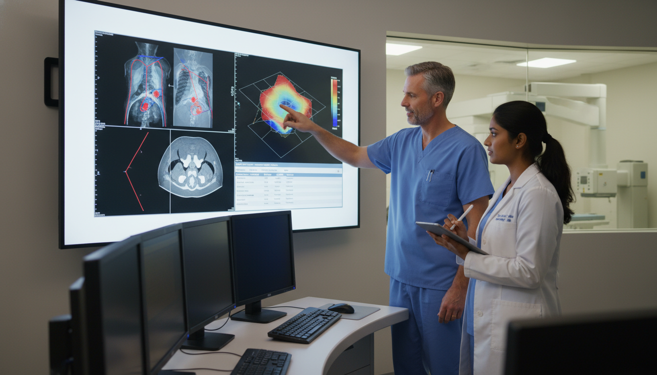 Radiation oncology resident and mentor reviewing treatment plans - Caribbean medical school residency for Step Score Strategy