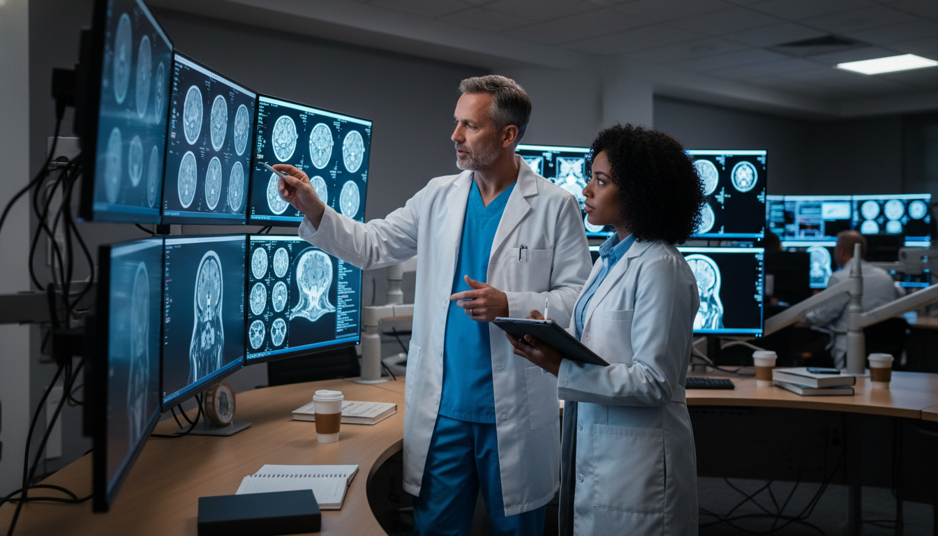 Diagnostic radiology attending mentoring a Caribbean IMG student during readout Diagnostic radiology attending mentoring a Caribbean IMG student during readout - Caribbean medical school residency for Lett