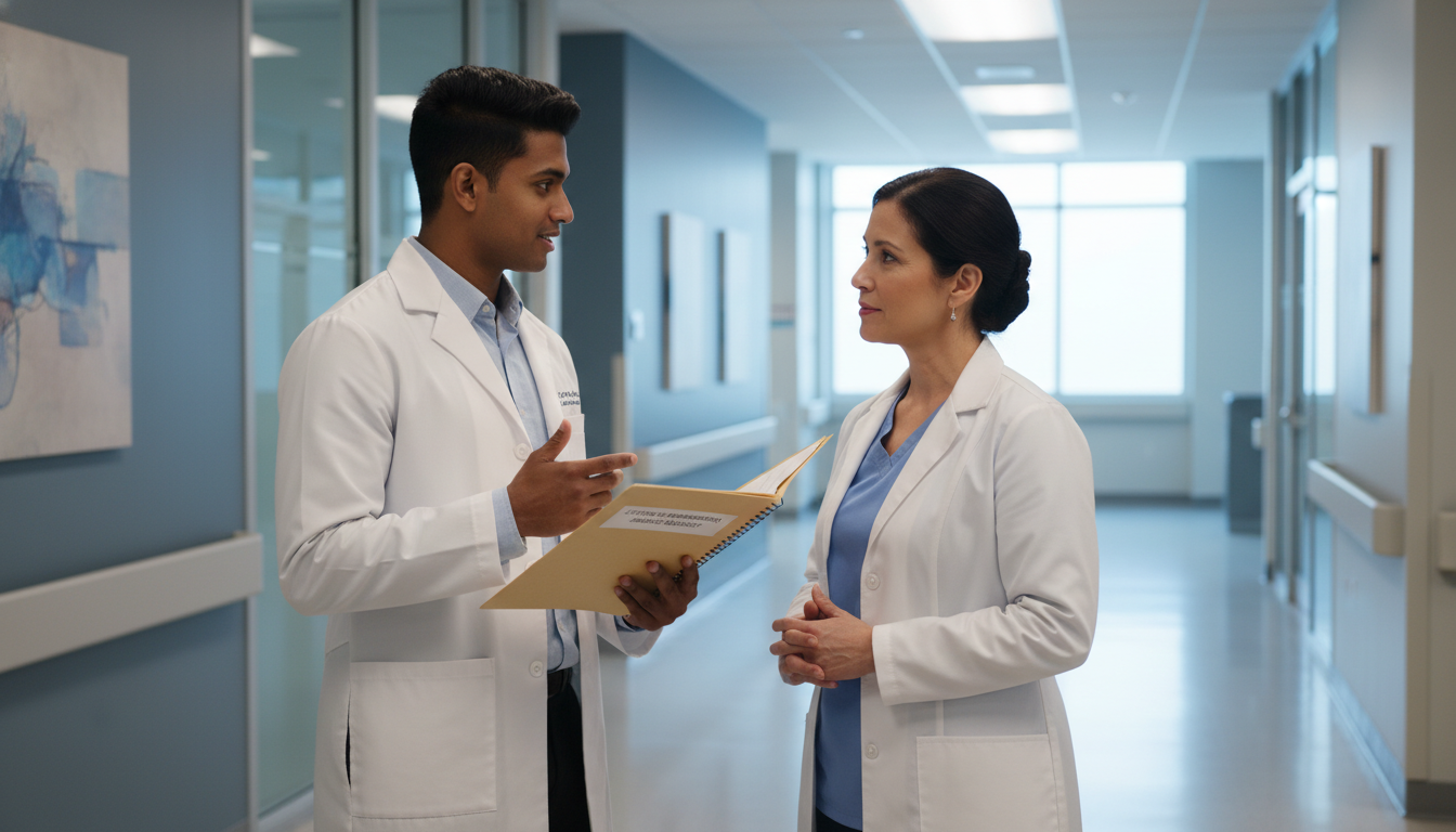 Caribbean IMG discussing letter of recommendation request with a radiology attending Caribbean IMG discussing letter of recommendation request with a radiology attending - Caribbean medical school residency for
