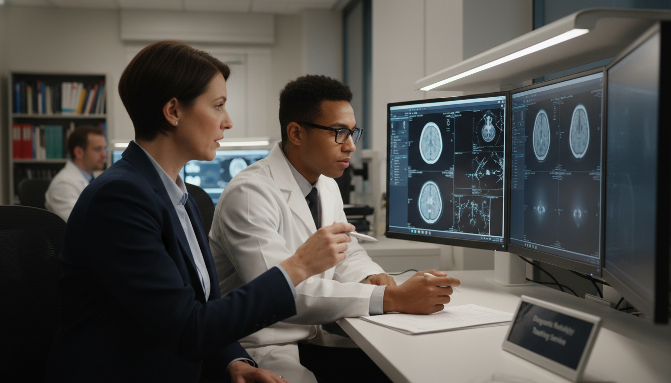 Radiology resident and program director in academic center discussing training Radiology resident and program director in academic center discussing training - Caribbean medical school residency for Quest
