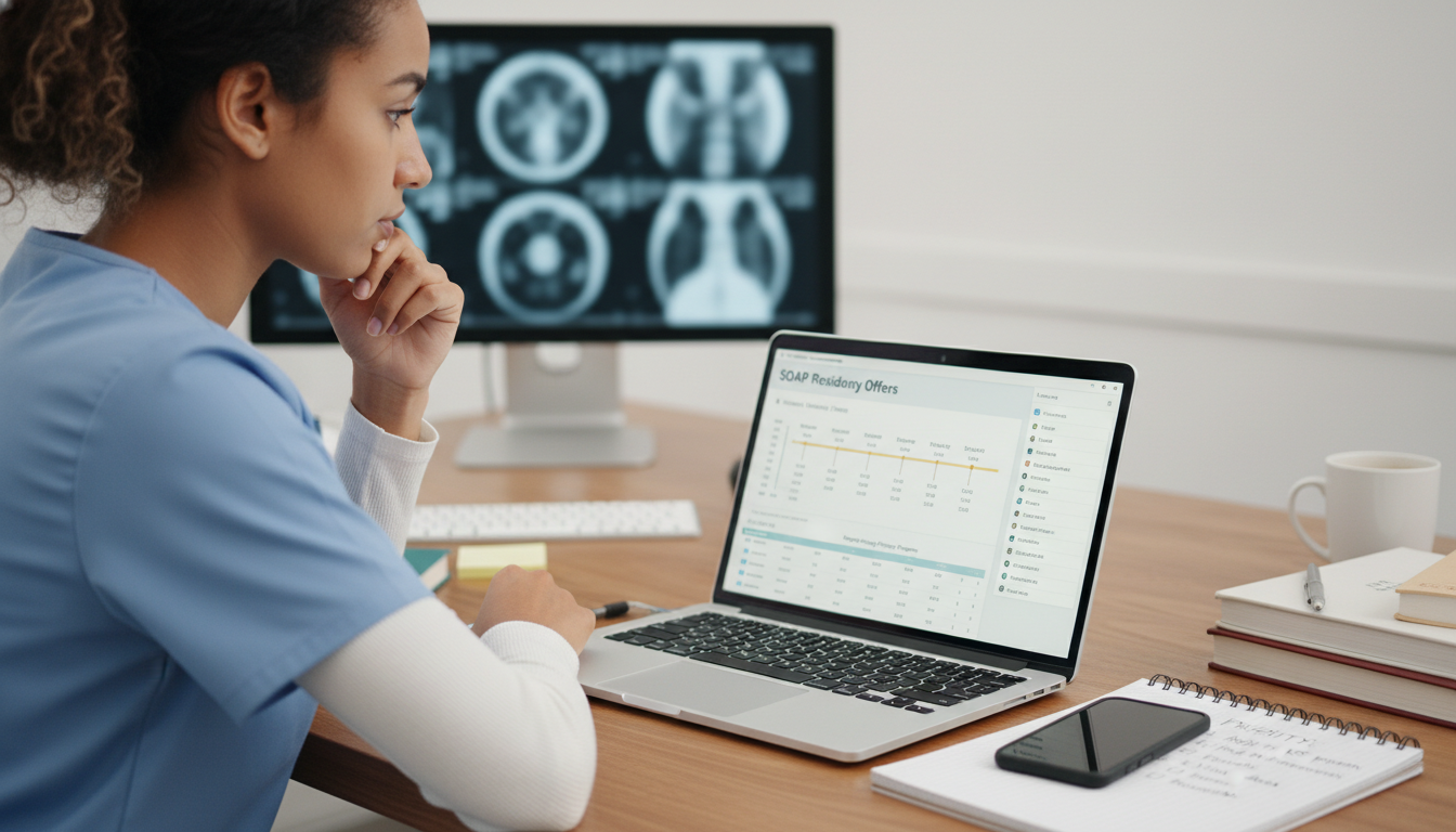 Caribbean IMG monitoring SOAP residency offers on laptop - Caribbean medical school residency for SOAP Preparation for Caribb