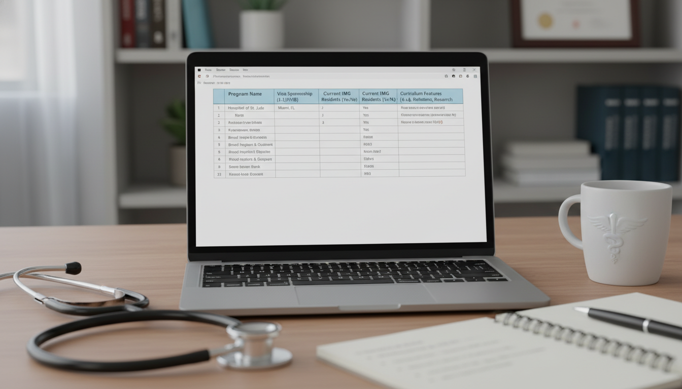 Spreadsheet used to compare transitional year residency programs Spreadsheet used to compare transitional year residency programs - Caribbean medical school residency for How to Research Pro