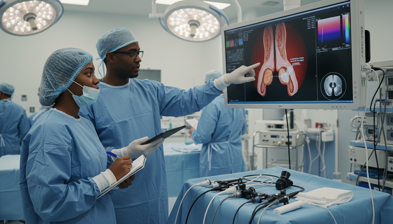 Medical student working with urology team during operating room case Medical student working with urology team during operating room case - Caribbean medical school residency for Away Rotation S